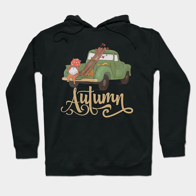 Cute Gnome In Autumn Vintage Car Gnomes Lover Hoodie by alcoshirts